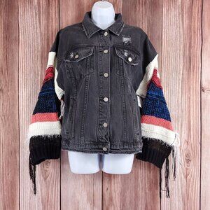 Free People Wren + Glory Womens Size Medium Yellowstone Knitter Denim Jacket